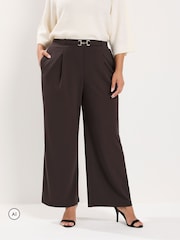 Yours Curve Brown Wide Leg Buckle Trousers - Image 1 of 6