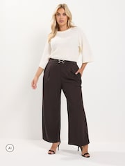 Yours Curve Brown Wide Leg Buckle Trousers - Image 2 of 6