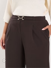 Yours Curve Brown Wide Leg Buckle Trousers - Image 4 of 6