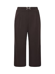 Yours Curve Brown Wide Leg Buckle Trousers - Image 5 of 6