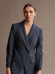Blue Denim Look Asymmetric Blazer - Image 1 of 6