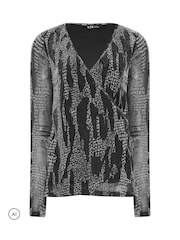 Long Tall Sally Black Metallic Wrap Top - Image 2 of 6