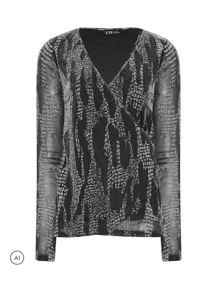 Long Tall Sally Black Metallic Wrap Top - Image 2 of 6 Long Tall Sally Black Metallic Wrap Top - Image 2 of 6