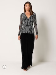 Long Tall Sally Black Metallic Wrap Top - Image 4 of 6