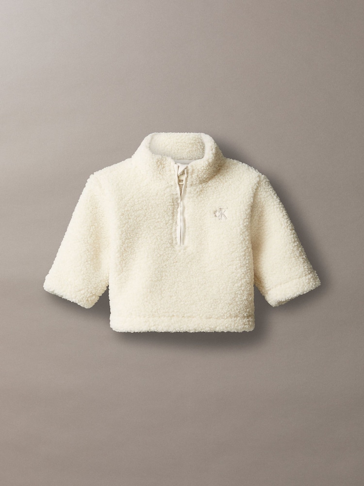 Calvin Klein Cream Newborn Teddy Half-Zip Jacket - Image 1 of 1