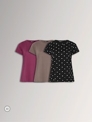 Yours Curve Black/Brown/Purple Core T-Shirts 3 Pack - Image 1 of 9