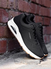 Skechers Black/White Standard Fit Mens Uno Stand On Air Lace-Up Sports Trainers - Image 1 of 6