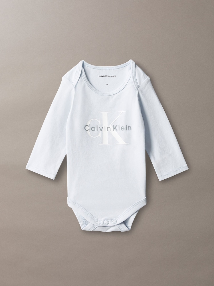 Asul - Calvin Klein Newborn Signature Logo Bodysuit - Larawan 1 ng 3