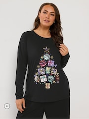 Yours Curve Black Sequin Christmas Tree Novelty T-Shirt - Image 1 of 6
