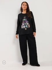 Yours Curve Black Sequin Christmas Tree Novelty T-Shirt - Image 2 of 6