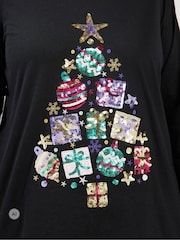 Yours Curve Black Sequin Christmas Tree Novelty T-Shirt - Image 6 of 6