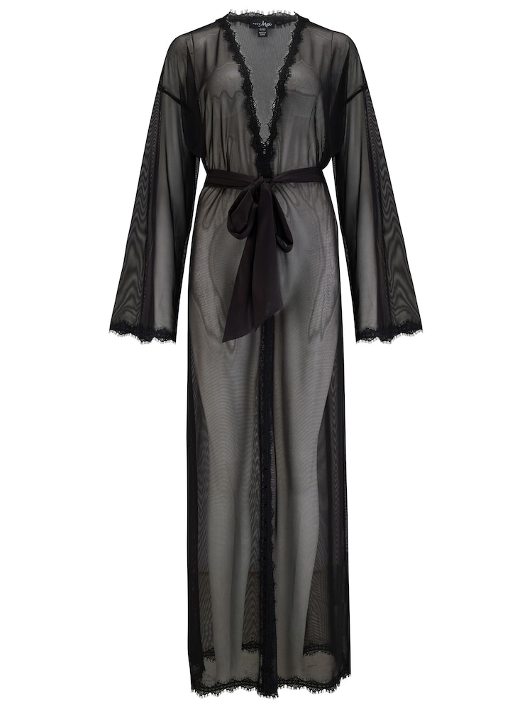 Pour Moi Black Boudoir Mesh & Lace Maxi Gown - Image 4 of 4