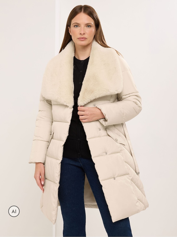 Star by Julien MacDonald Cream Fur Collar Padded Coat - Image 1 of 7 Star by Julien MacDonald Cream Fur Collar Padded Coat - Image 1 of 7