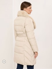 Star by Julien MacDonald Cream Fur Collar Padded Coat - Image 3 of 7