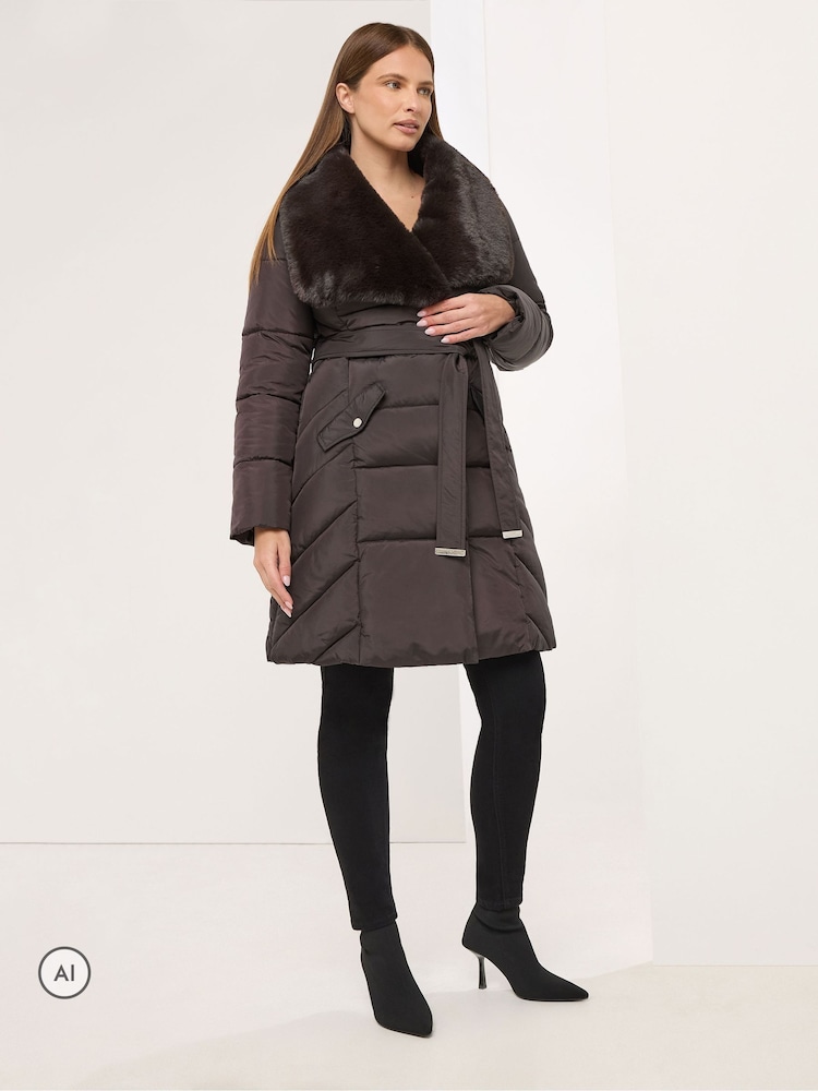 Star by Julien MacDonald Brown Fur Collar Padded Coat - Image 2 of 6 Star by Julien MacDonald Brown Fur Collar Padded Coat - Image 2 of 6
