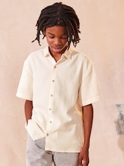 Ecru White 100% Cotton Short Sleeve Textured Shirt (3-16yrs) - Image 1 of 7