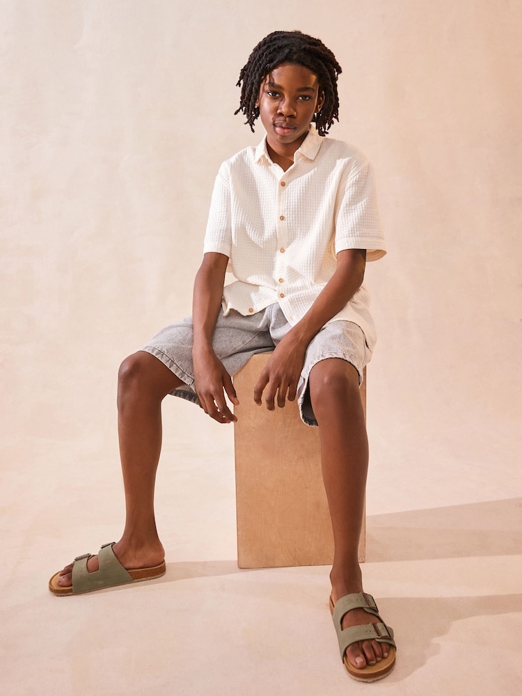 Ecru White 100% Cotton Short Sleeve Textured Shirt (3-16yrs) - Image 2 of 7