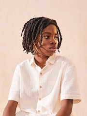 Ecru White 100% Cotton Short Sleeve Textured Shirt (3-16yrs) - Image 5 of 7