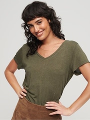 Superdry Green Studios Slub Vee Neck T-Shirt - Image 1 of 1