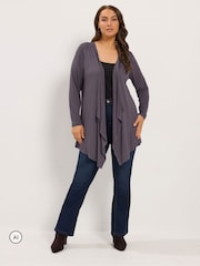 Yours Curve Grey Waterfall Cardigan - Image 2 of 6