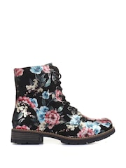 Pavers Black/Pink Floral Ladies Lace Up Ankle Boots - Image 1 of 5