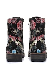 Pavers Black/Pink Floral Ladies Lace Up Ankle Boots - Image 3 of 5