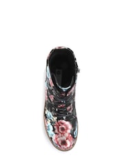Pavers Black/Pink Floral Ladies Lace Up Ankle Boots - Image 4 of 5