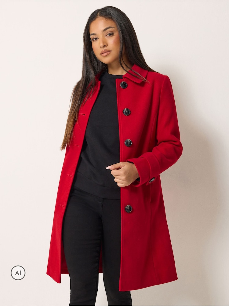 M&Co Red Button Up Collared Coat - Image 1 of 6 M&Co Red Button Up Collared Coat - Image 1 of 6