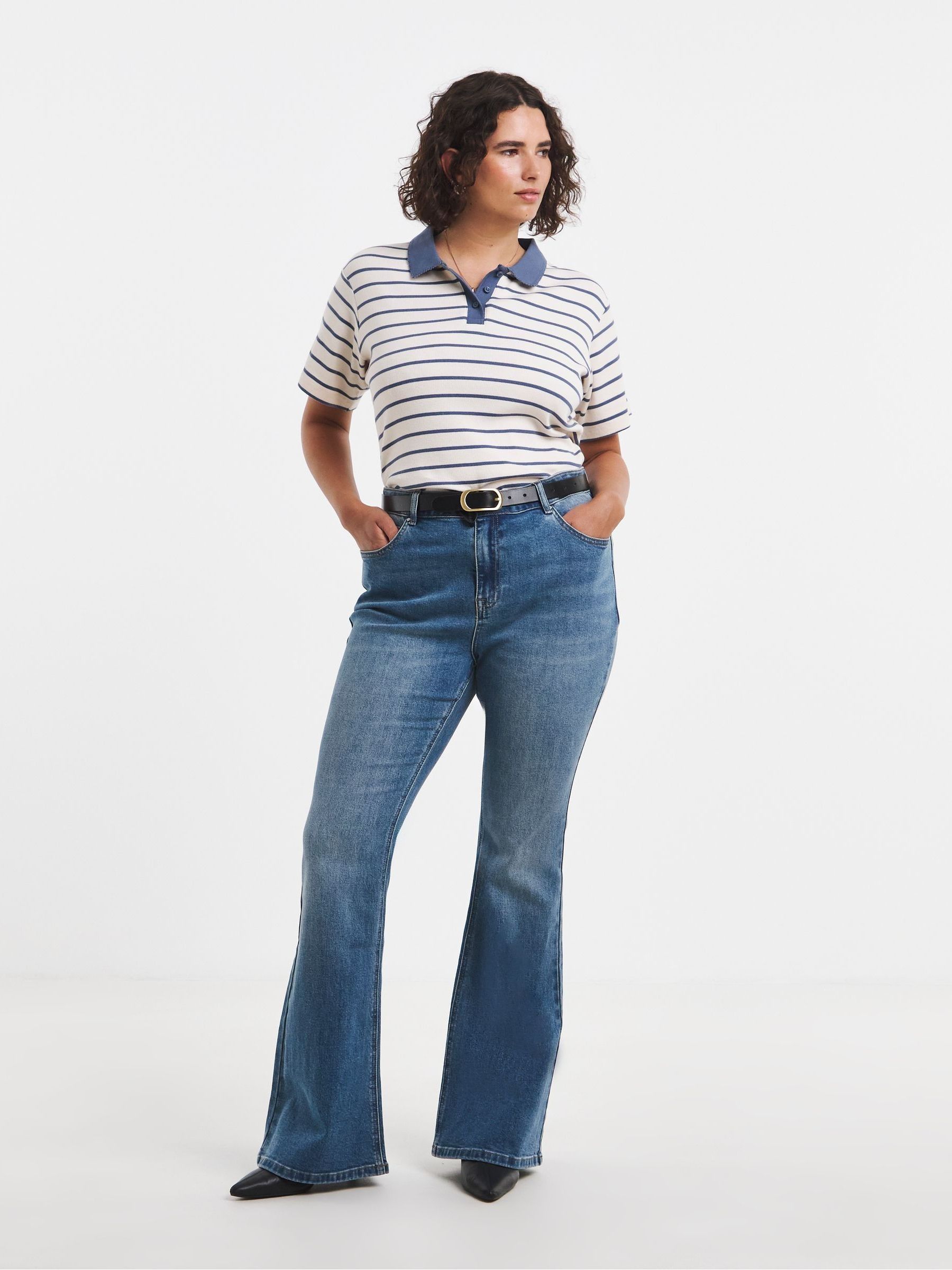 Buy Simply Be Blue Stretch Denim Flare Leg Jeans from Next Belgium