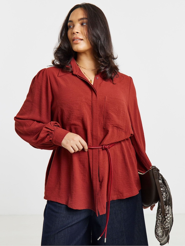 Simply Be Brown Utility Pocket Shirt - Image 1 of 4 Simply Be Brown Utility Pocket Shirt - Image 1 of 4