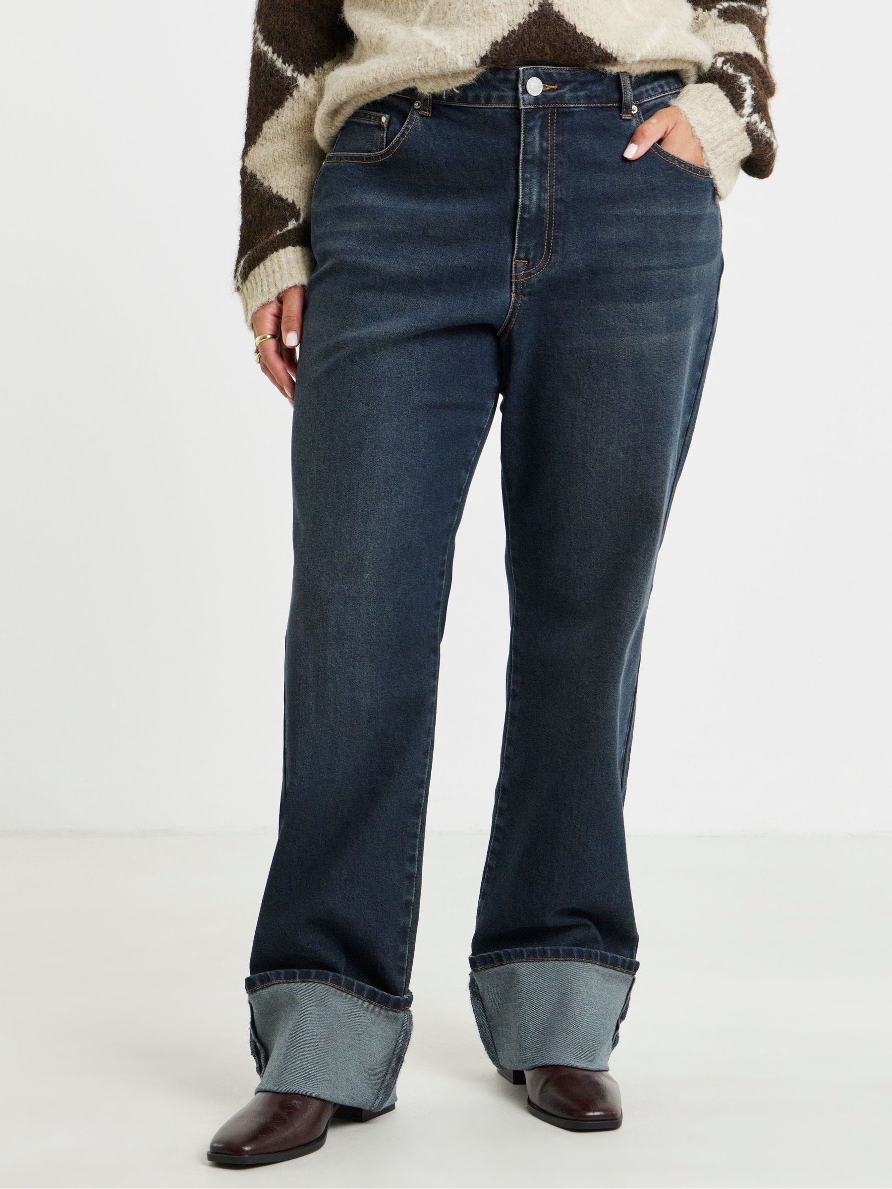 Buy Simply Be Blue Turn Up Straight Wide Leg Jeans from Next Israel