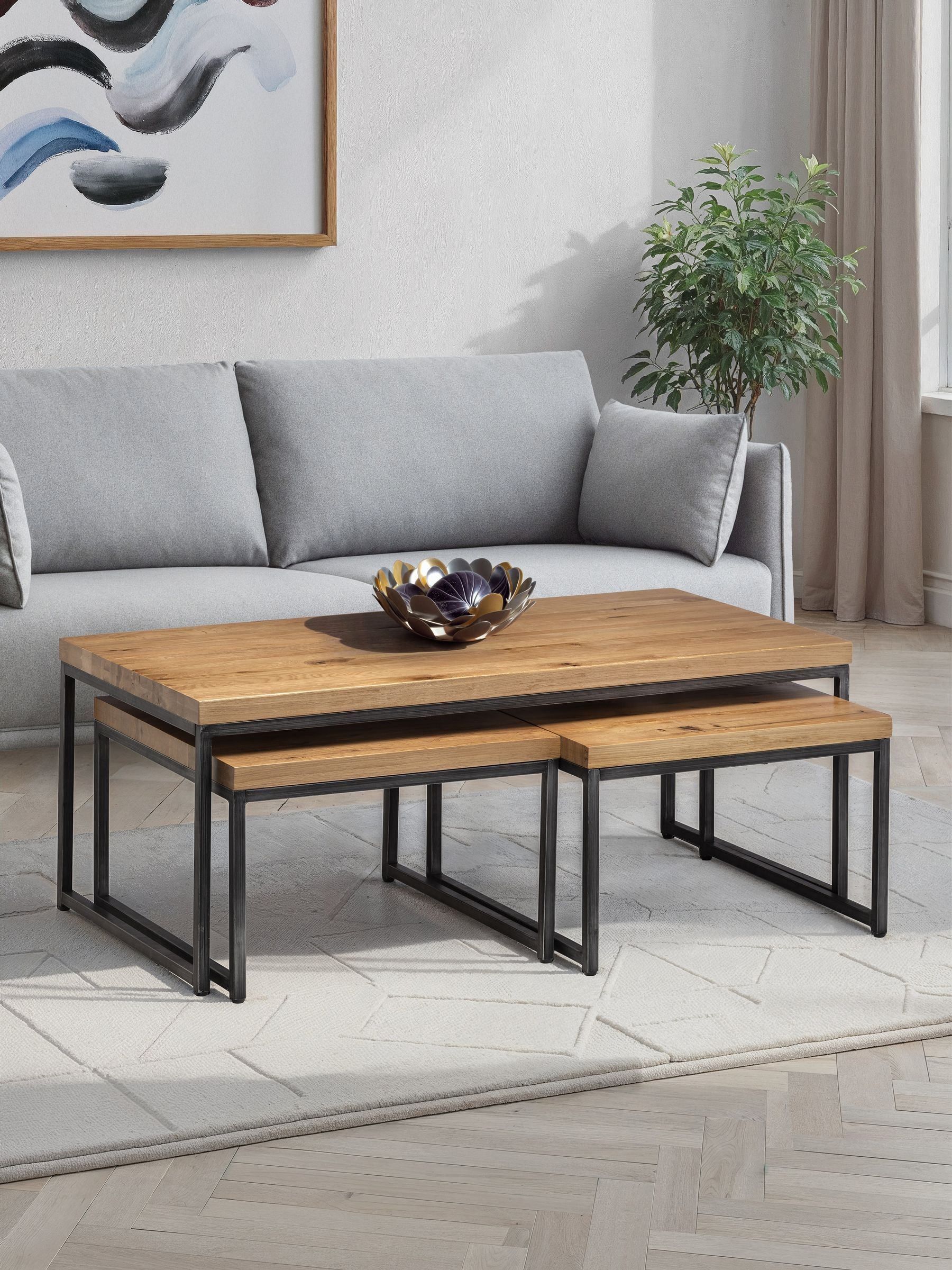 Julian Bowen Unisex Oak Brooklyn Nesting Coffee Tables - Image 5