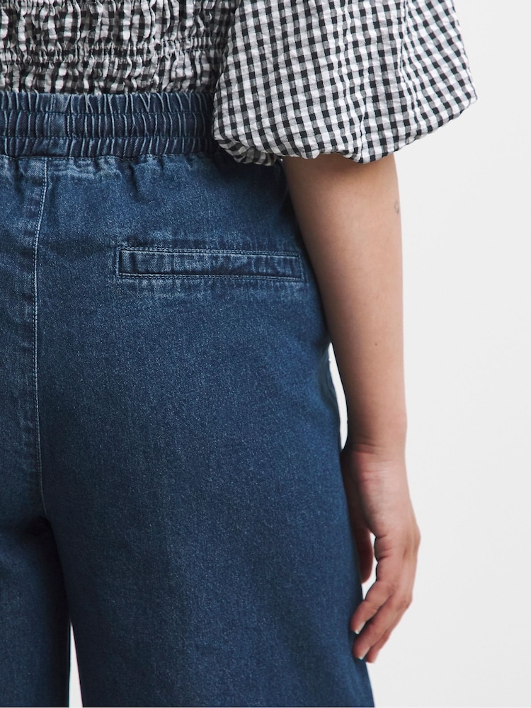 Simply Be Blue Pintuck Wide Leg Jogger Jeans - Image 4 of 4