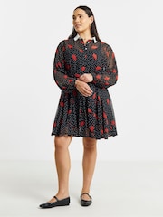 Simply Be Black Contrast Collar Georgette Shirt Dress - Image 1 of 4