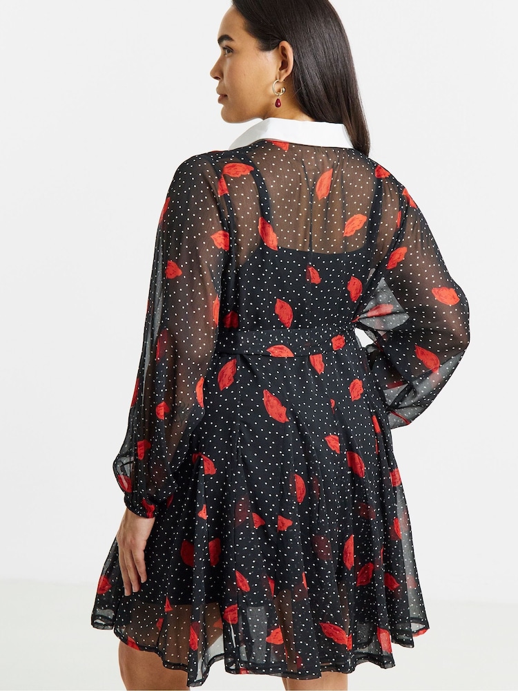 Simply Be Black Contrast Collar Georgette Shirt Dress - Image 2 of 4 Simply Be Black Contrast Collar Georgette Shirt Dress - Image 2 of 4