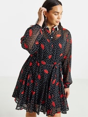 Simply Be Black Contrast Collar Georgette Shirt Dress - Image 3 of 4