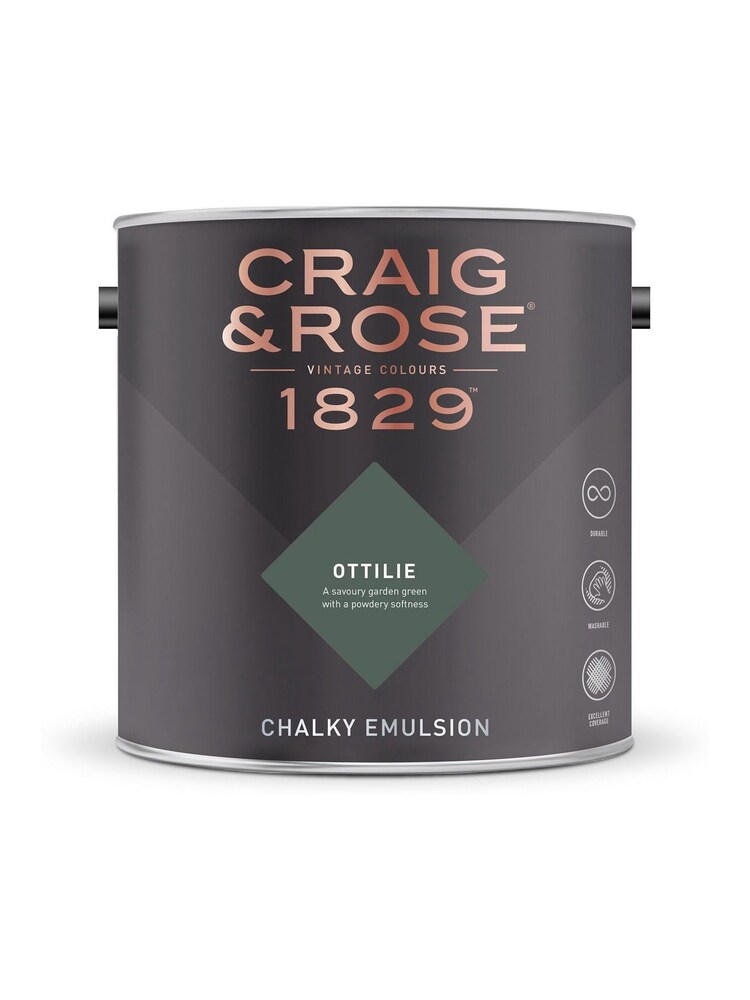 Craig & Rose Green Chalky Emulsion Ottilie 2.5L Paint - Image 3 of 3