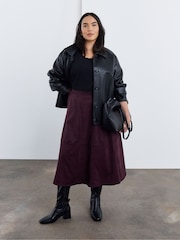 Simply Be Purple Suedette Seam Detail Midi Skirt - Image 1 of 4