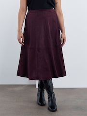 Simply Be Purple Suedette Seam Detail Midi Skirt - Image 3 of 4