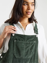 Simply Be Green Cord Mini Dungaree Dress - Image 2 of 4