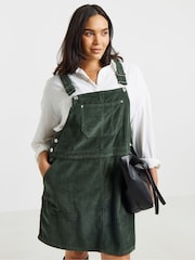 Simply Be Green Cord Mini Dungaree Dress - Image 3 of 4