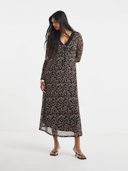 Simply Be Black Mesh Lace Trim Midi Dress - Image 1 of 4