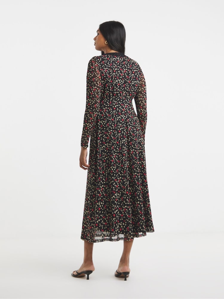 Simply Be Black Mesh Lace Trim Midi Dress - Image 2 of 4 Simply Be Black Mesh Lace Trim Midi Dress - Image 2 of 4