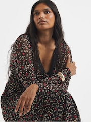 Simply Be Black Mesh Lace Trim Midi Dress - Image 3 of 4