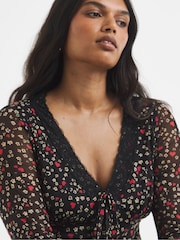 Simply Be Black Mesh Lace Trim Midi Dress - Image 4 of 4