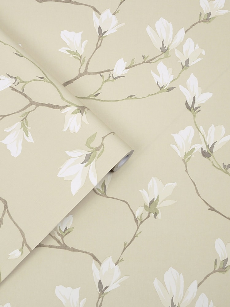 Laura Ashley Natural Magnolia Grove 10M Wallpaper - Image 1 of 4