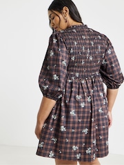 Simply Be Brown Shirred Check Mini Dress - Image 2 of 4