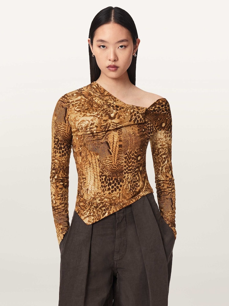 AllSaints Gold Arlie Long Sleeve Top - Image 1 of 7