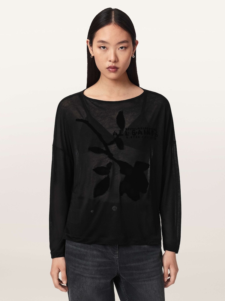 AllSaints Black Athea Rita Top - Image 1 of 6