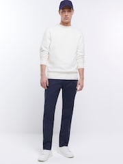 River Island Blue Slim Fit Smart Stretch Chino 100% Cotton Trousers - Image 1 of 4